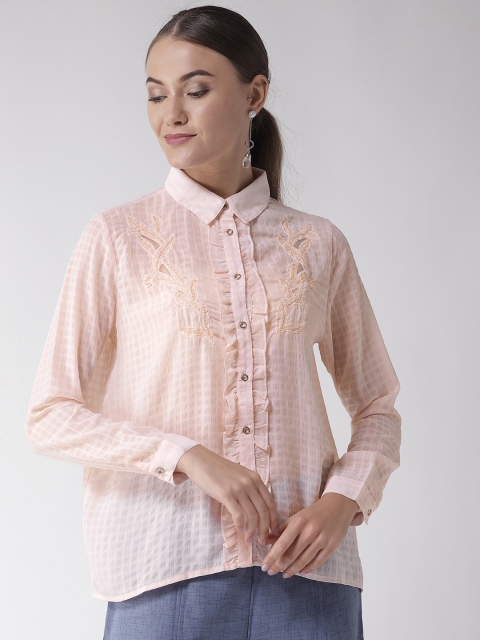 

Madame Women Pink Regular Fit Semi Sheer Self Checked Casual Shirt