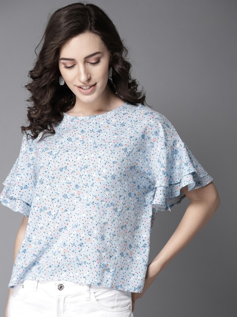 

Moda Rapido Women Blue & Pink Printed Boxy Top