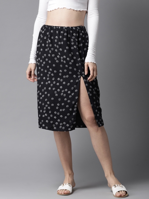 

Moda Rapido Women Navy Blue & White Printed Straight Skirt