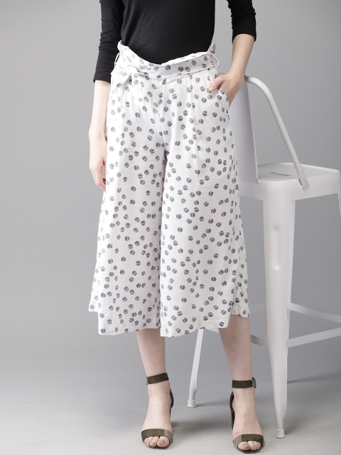 

Moda Rapido Women White & Black Regular Fit Printed Culottes