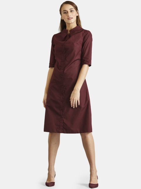 

FableStreet Women Maroon Solid Shirt Dress