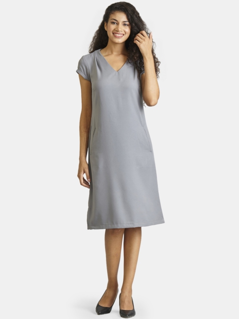 

FableStreet Women Grey Solid A-Line Dress