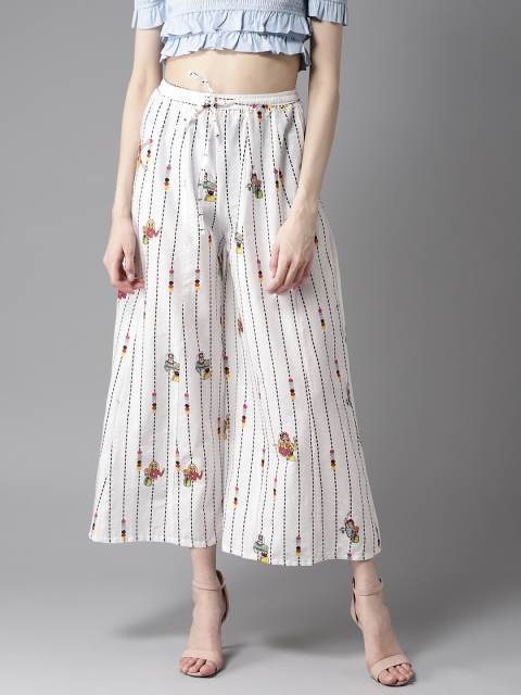 

HERE&NOW Women Off-White & Black Printed Wide Leg Palazzos