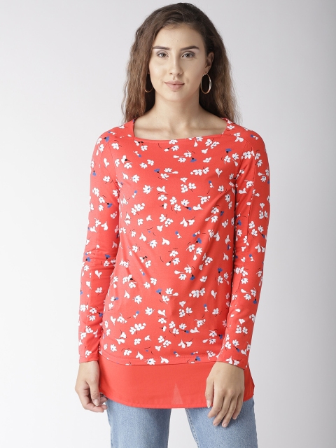 

Marks & Spencer Women Coral Red Printed Longline Top