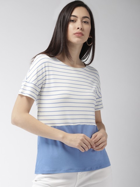 

Marks & Spencer Women Blue & White Striped T-shirt