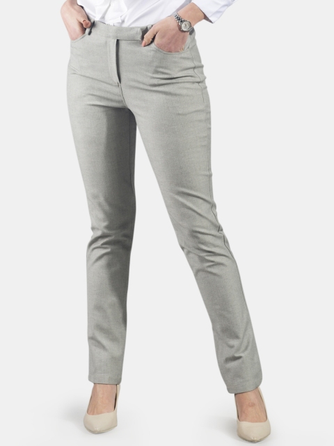 

FableStreet Women Grey Slim Fit Self Design Regular Trousers