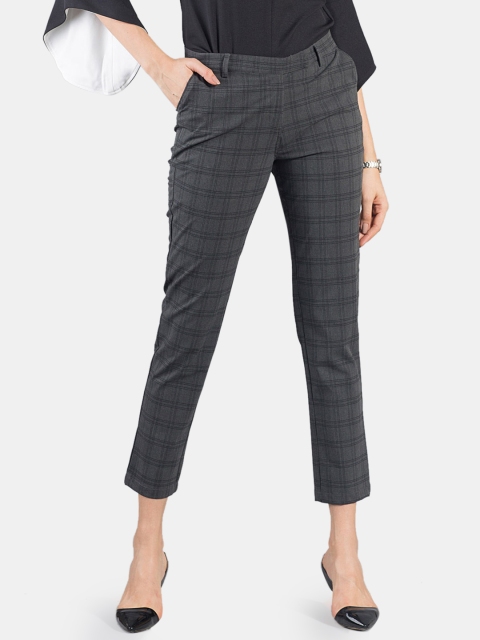 

FableStreet Women Grey Slim Fit Checked Formal Trousers