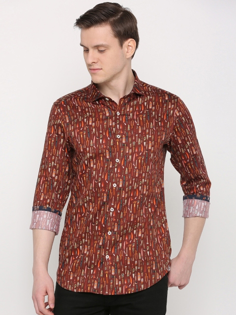 

SIMON CARTER LONDON Men Brown & Orange Slim Fit Printed Casual Shirt