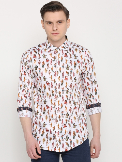 

SIMON CARTER LONDON Men White & Brown Slim Fit Printed Casual Shirt