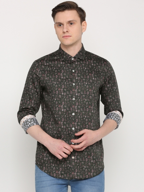 

SIMON CARTER LONDON Men Green & Taupe Slim Fit Printed Casual Shirt