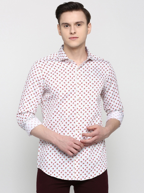 

SIMON CARTER LONDON Men White & Red Slim Fit Printed Casual Shirt