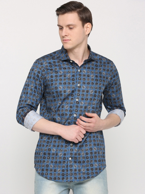 

SIMON CARTER LONDON Men Navy Blue Slim Fit Printed Casual Shirt