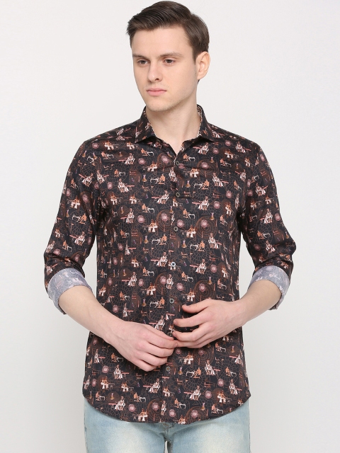 

SIMON CARTER LONDON Men Black & Brown Slim Fit Printed Casual Shirt