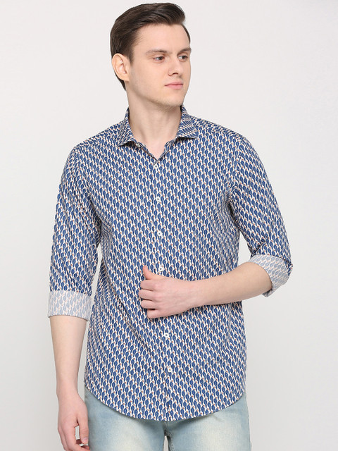 

SIMON CARTER LONDON Men Blue Slim Fit Printed Casual Shirt