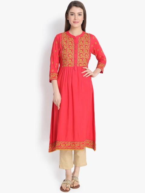 

Prakhya Women Red Printed A-Line Kurta