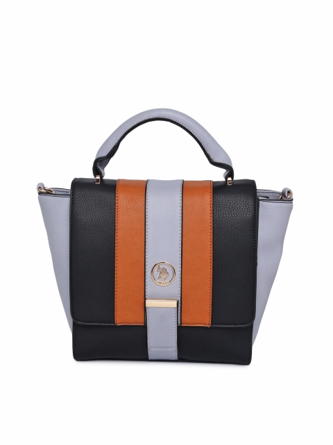 

U.S. Polo Assn. Women Black & Brown Colourblocked Satchel