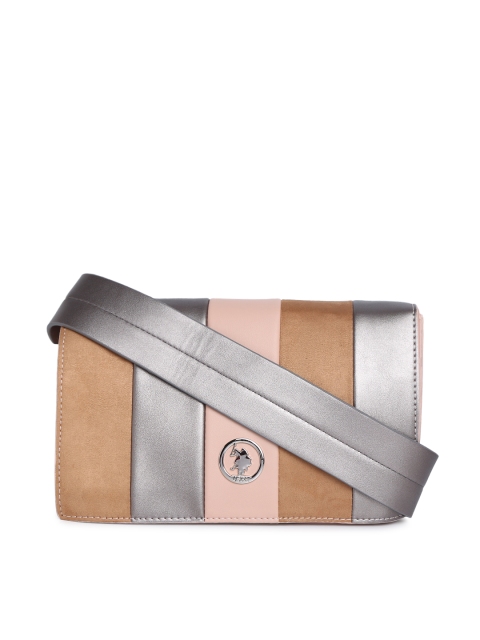 

U.S. Polo Assn. Women Pink & Brown Colourblocked Sling Bag