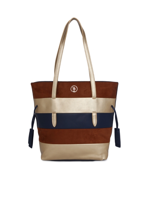 

U.S. Polo Assn. Women Navy Blue & Brown Colourblocked Shoulder Bag