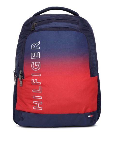 

Tommy Hilfiger Unisex Navy Blue & Red Colourblocked Backpack