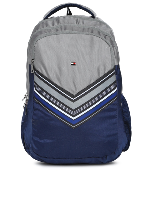 

Tommy Hilfiger Unisex Grey & Navy Blue Colourblocked Backpack