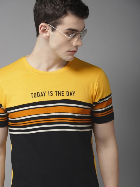 

Moda Rapido Men Yellow & Black Colourblocked Round Neck T-shirt