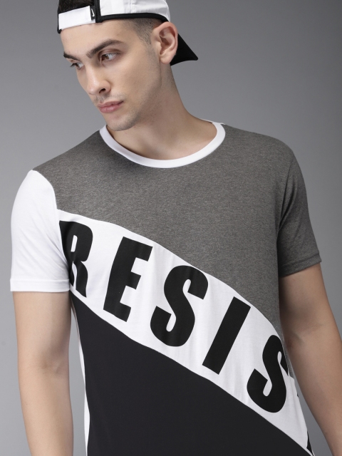 

Moda Rapido Men Grey Melange & Black Colourblocked Round Neck T-shirt