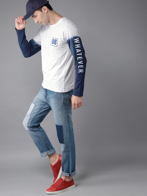 

Moda Rapido Men & Navy Blue White Solid Round Neck T-shirt