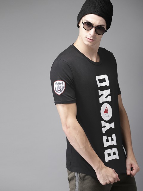 

Moda Rapido Men Black Printed Round Neck T-shirt