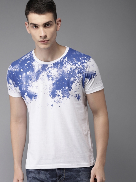 

Moda Rapido Men White & Blue Dyed Round Neck T-shirt