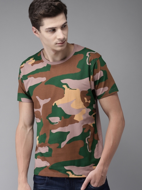

Moda Rapido Men Mauve Brown Printed Round Neck Pure Cotton T-shirt