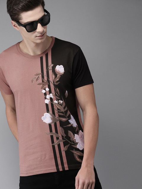 

Moda Rapido Men Nude-Coloured Black Colourblocked Round Neck Pure Cotton T-shirt