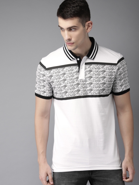 

Moda Rapido Men White Printed Polo Collar T-shirt