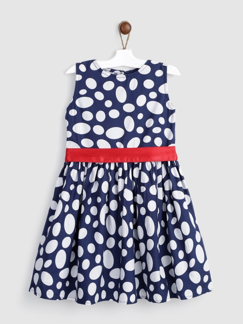 

YK Girls Navy Blue Printed Fit & Flare Dress