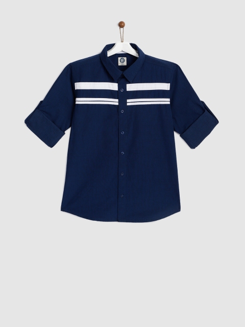 

YK Boys Navy Blue & White Regular Fit Striped Casual Shirt