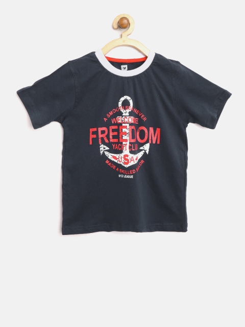 

612 league Boys Navy Blue Printed Round Neck T-shirt