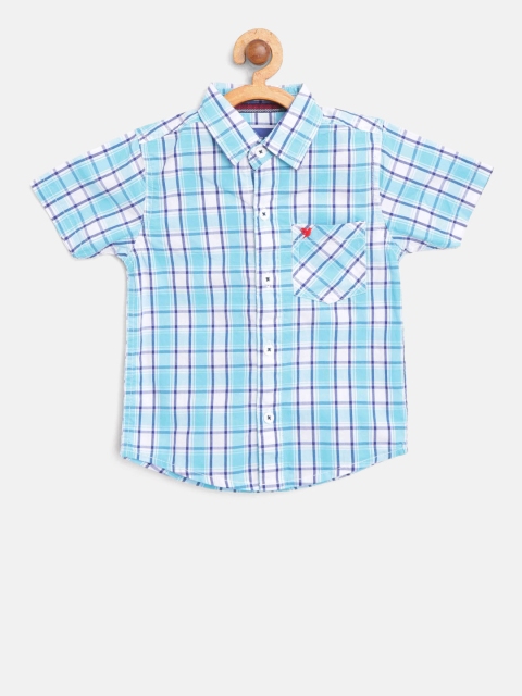 

612 league Boys Blue & White Regular Fit Checked Casual Shirt
