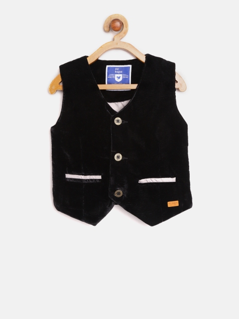 

612 league Boys Black Solid Velvet Waistcoat