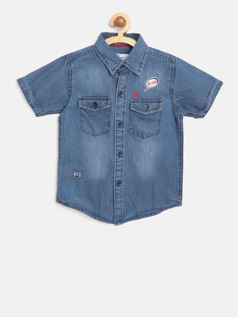 

612 league Boys Blue Regular Fit Faded Denim Shirt