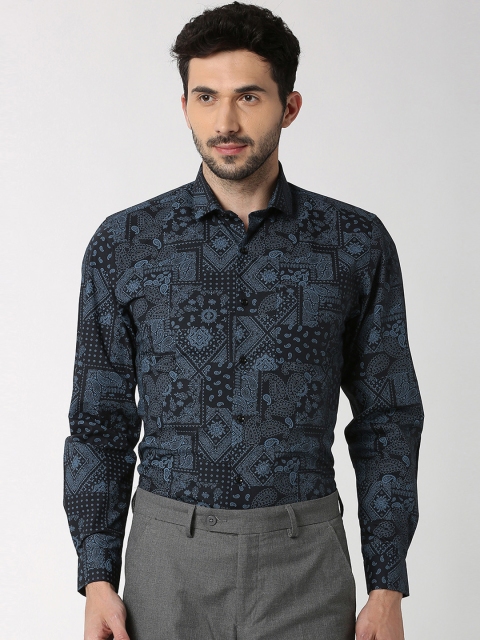 

Peter England Men Black & Blue Slim Fit Printed Formal Shirt