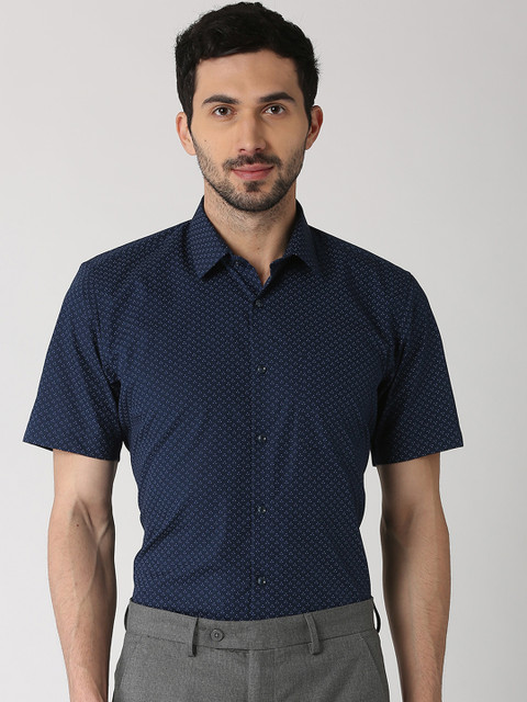 

Peter England Men Navy Blue Regular Fit Printed Formal Shirt