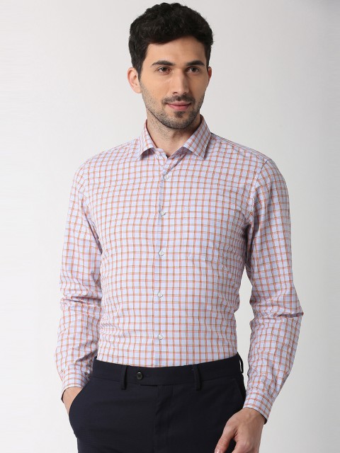 

Peter England Men White & Orange Slim Fit Checked Formal Shirt