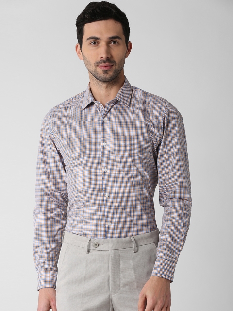 

Peter England Men Blue & Orange Slim Fit Checked Formal Shirt