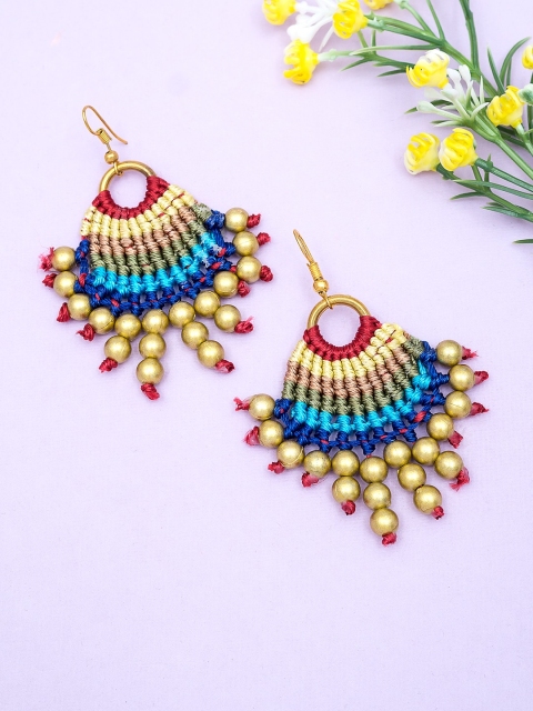 

Golden Peacock Multicoloured Contemporary Drop Earrings, Multi