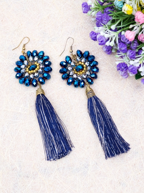 

Golden Peacock Navy Blue & Pink Contemporary Drop Earrings