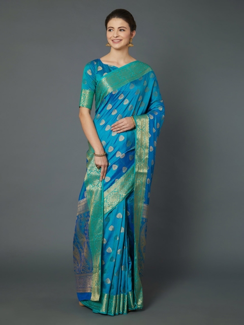 

Mitera Sea Green & Teal Blue Woven Design Banarasi Saree