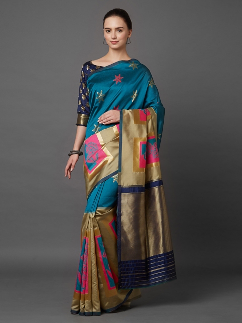 

Mitera Blue & Beige Woven Design Banarasi Saree