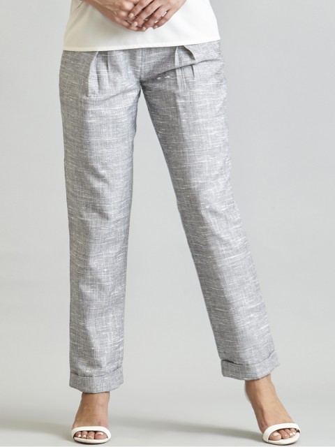 

FableStreet Women Grey Straight Fit Self Design Peg Trousers
