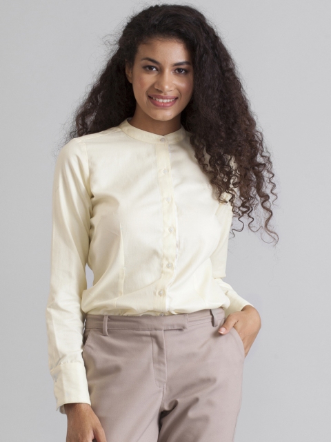 

FableStreet Women Yellow Regular Fit Self Design Casual Shirt