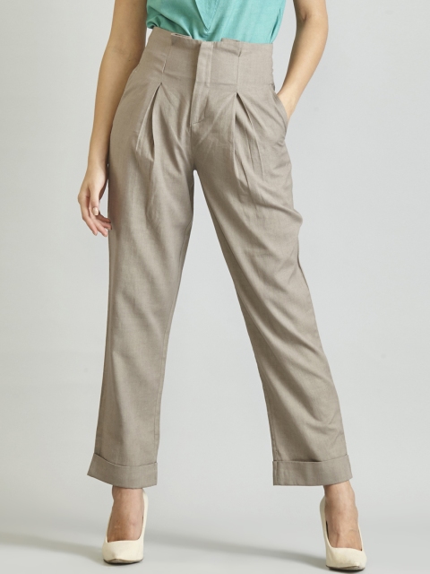 

FableStreet Women Beige Straight Fit Solid Peg Trousers