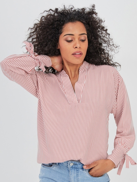 

promod Women White & Pink Striped Top